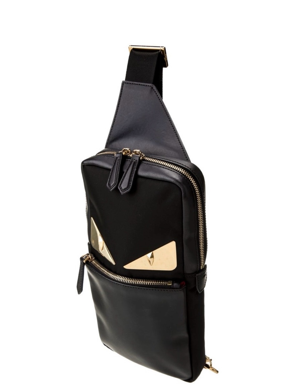 Men's Black Sling Crossbody Bag with Gold Accent